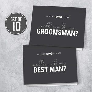 Wedding Groomsman Invitation Cards, Grey and White, 10 Pieces
